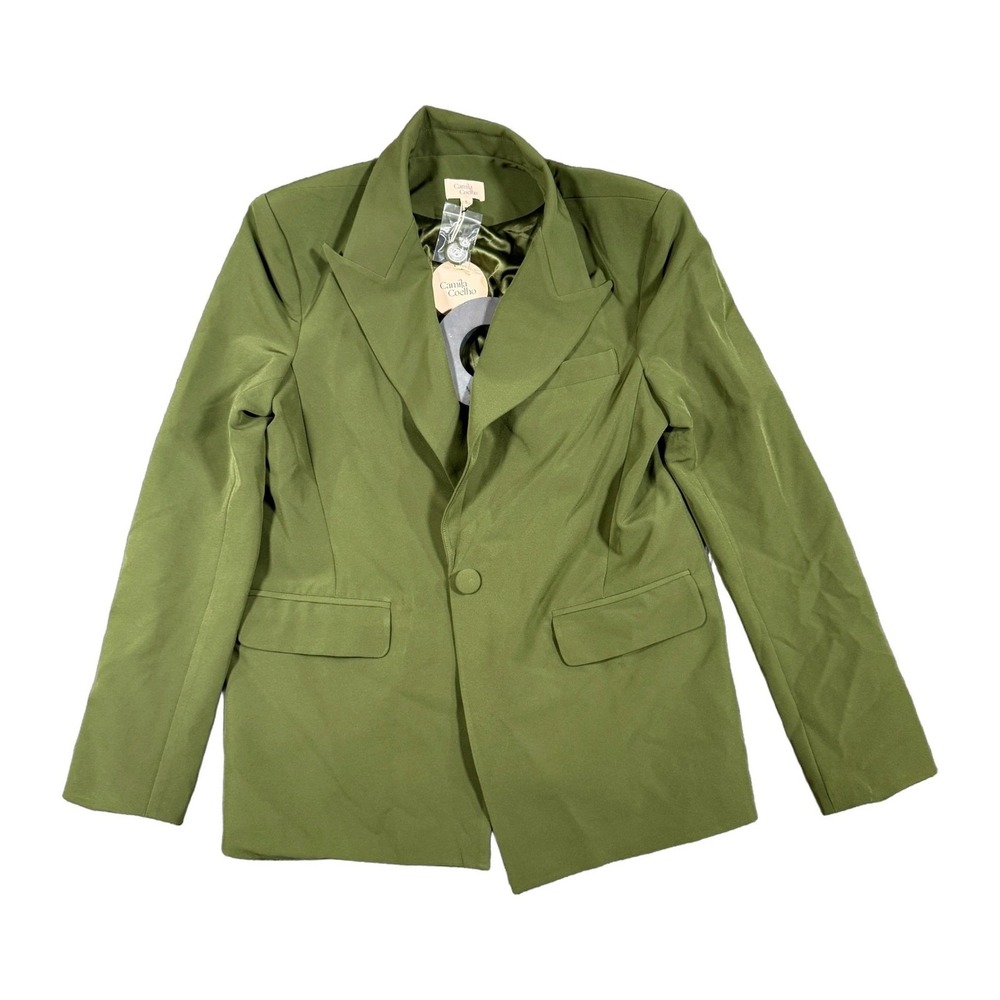 Camila Coelho Olive Green Single Button Blazer Peak Lapel Jacket Small NWT
